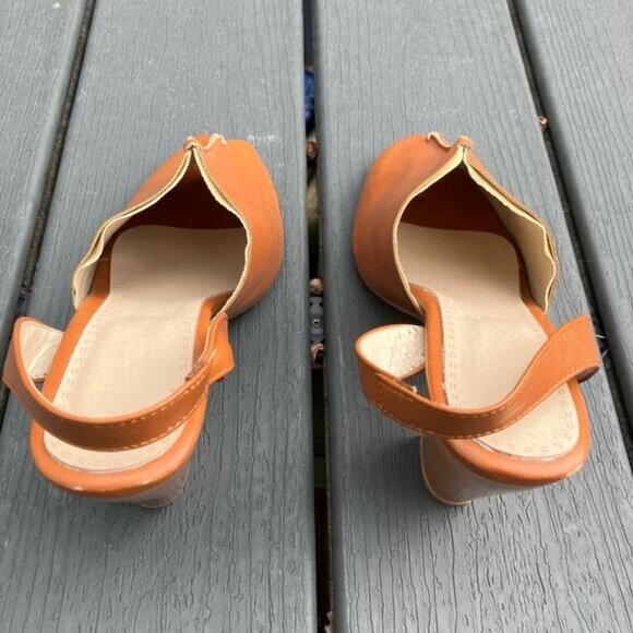 Tan peep toe chunky block slingback heels size 7.5 New With Defects - Picture 10 of 10